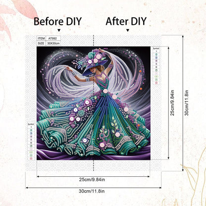 Woman With A Beautiful Skirt - Special Shaped Drill Diamond Painting 30*30CM