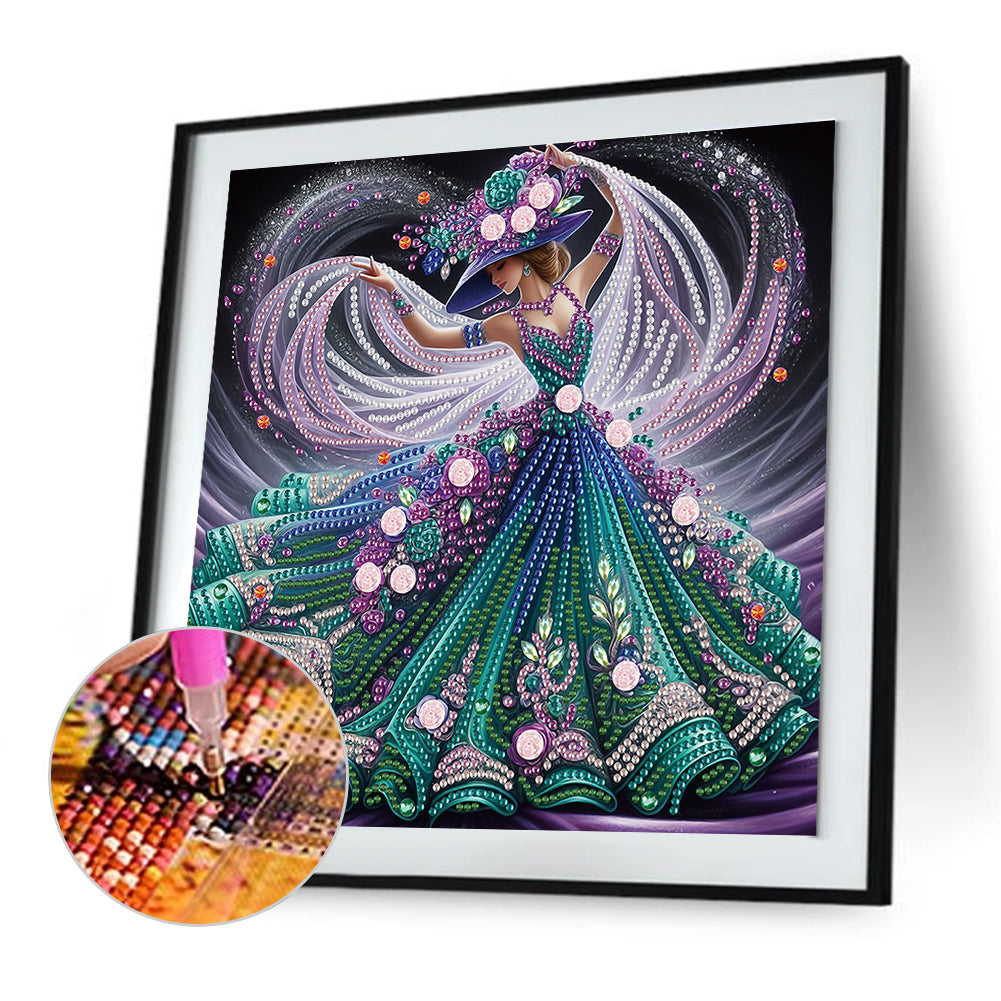 Woman With A Beautiful Skirt - Special Shaped Drill Diamond Painting 30*30CM