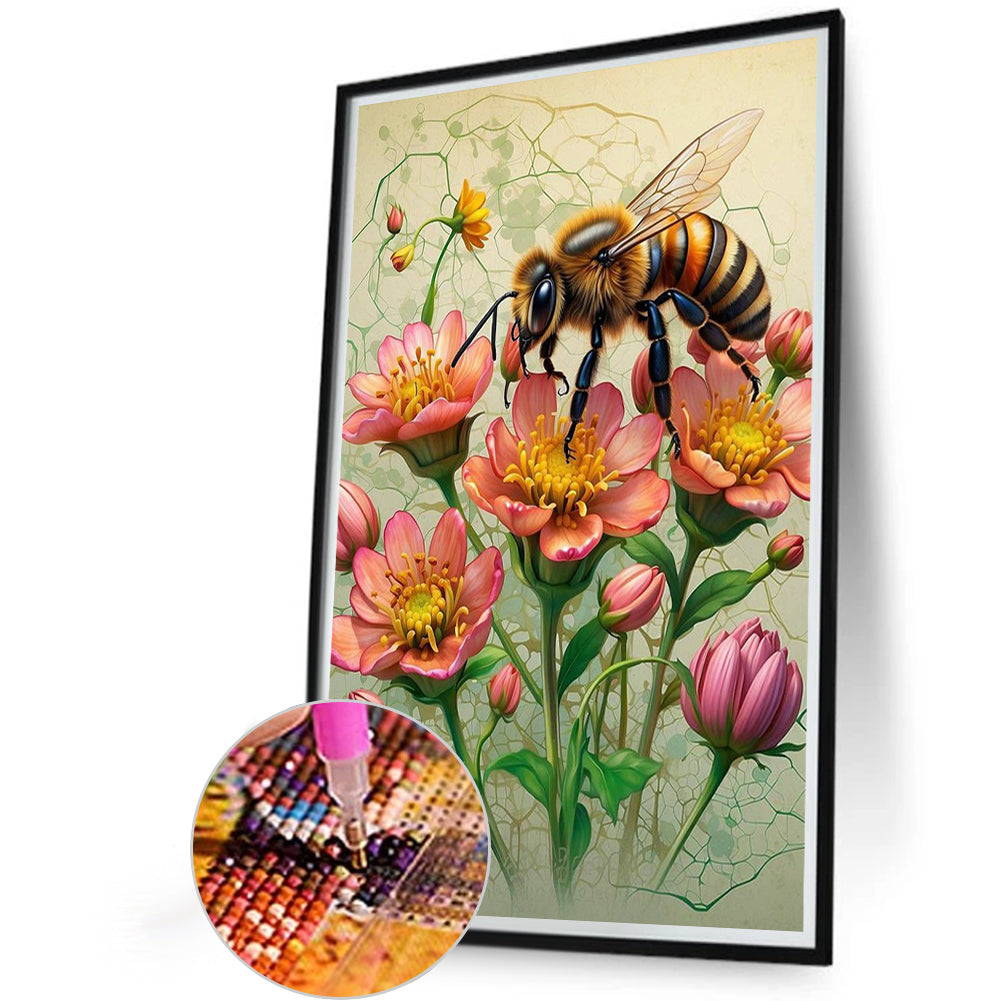 Flower And Bee - Full Round Drill Diamond Painting 40*60CM