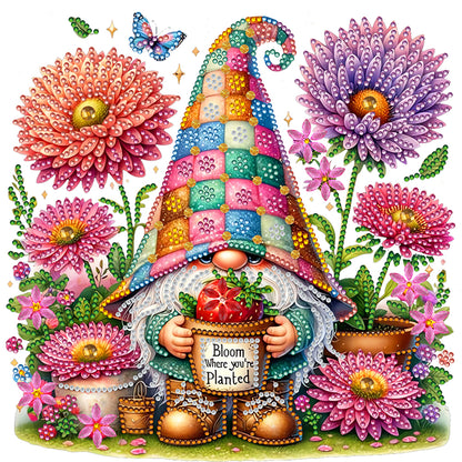 Flower And Gnome - Special Shaped Drill Diamond Painting 30*30CM