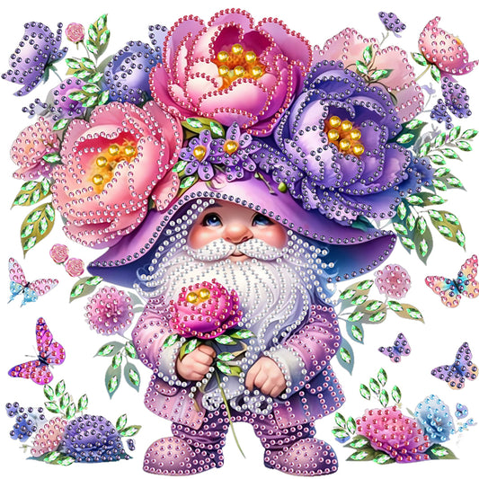 Peony And Gnome - Special Shaped Drill Diamond Painting 30*30CM