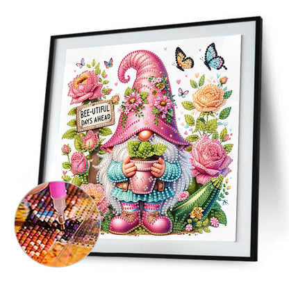 Flower And Gnome - Special Shaped Drill Diamond Painting 30*30CM