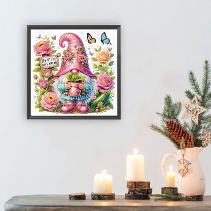 Flower And Gnome - Special Shaped Drill Diamond Painting 30*30CM