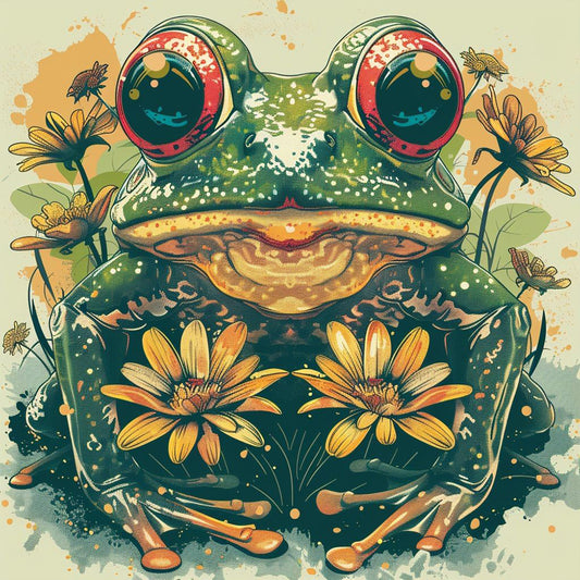 Frog With Flowers - Full Round Drill Diamond Painting 30*30CM