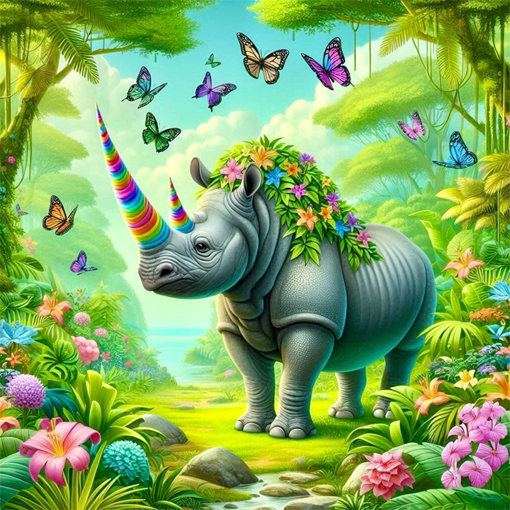 Forest Rhino - Full Round Drill Diamond Painting 30*30CM