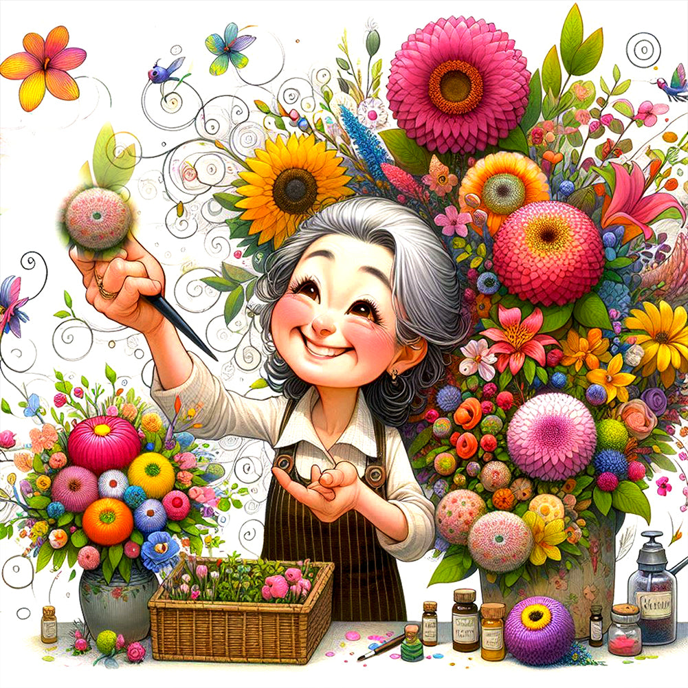 Happy People And Flowers - Full Round Drill Diamond Painting 40*40CM