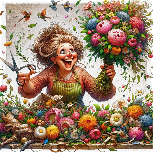 Happy People And Flowers - Full Round Drill Diamond Painting 40*40CM