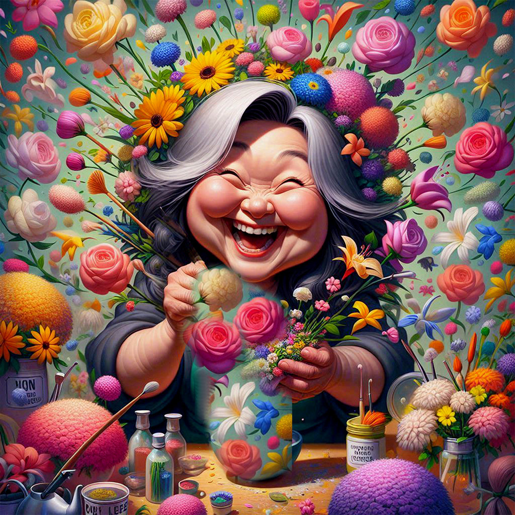 Happy People And Flowers - Full Round Drill Diamond Painting 40*40CM