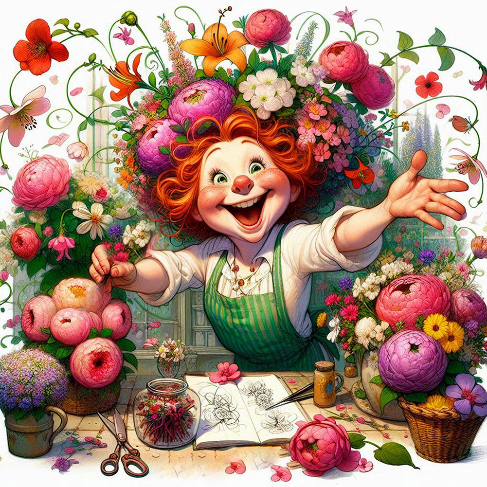 Happy People And Flowers - Full Round Drill Diamond Painting 40*40CM