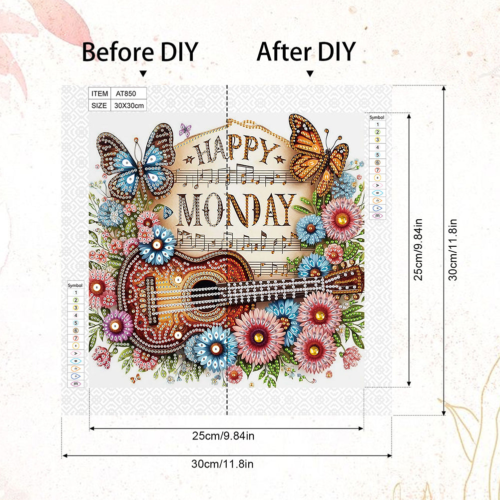 Notes Guitar Flowers - Special Shaped Drill Diamond Painting 30*30CM