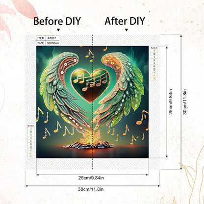 Notes With Heart Wings - Special Shaped Drill Diamond Painting 30*30CM