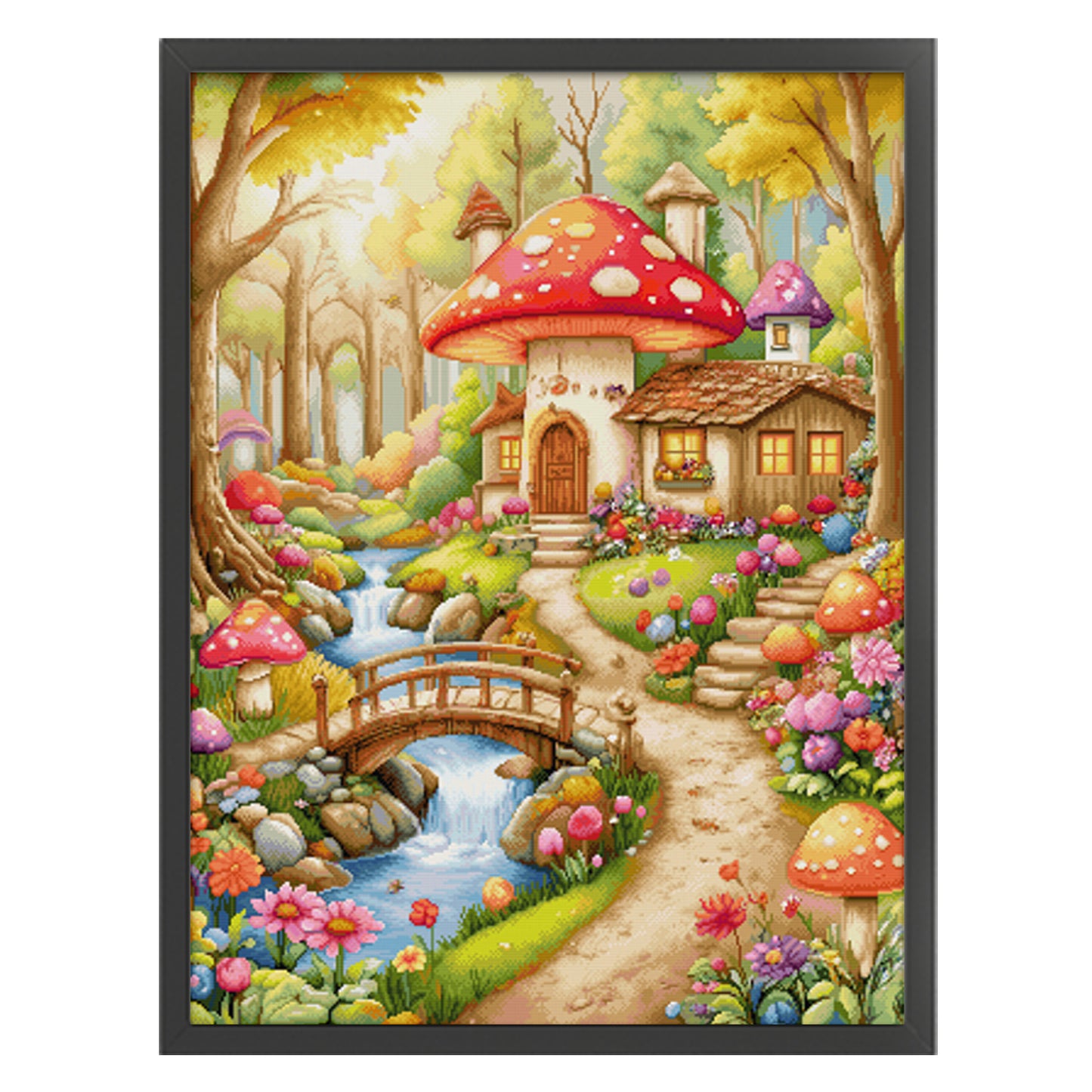 Mushroom Flower House - 14CT Stamped Cross Stitch 63*80CM (Egyptian cotton)(Spring)