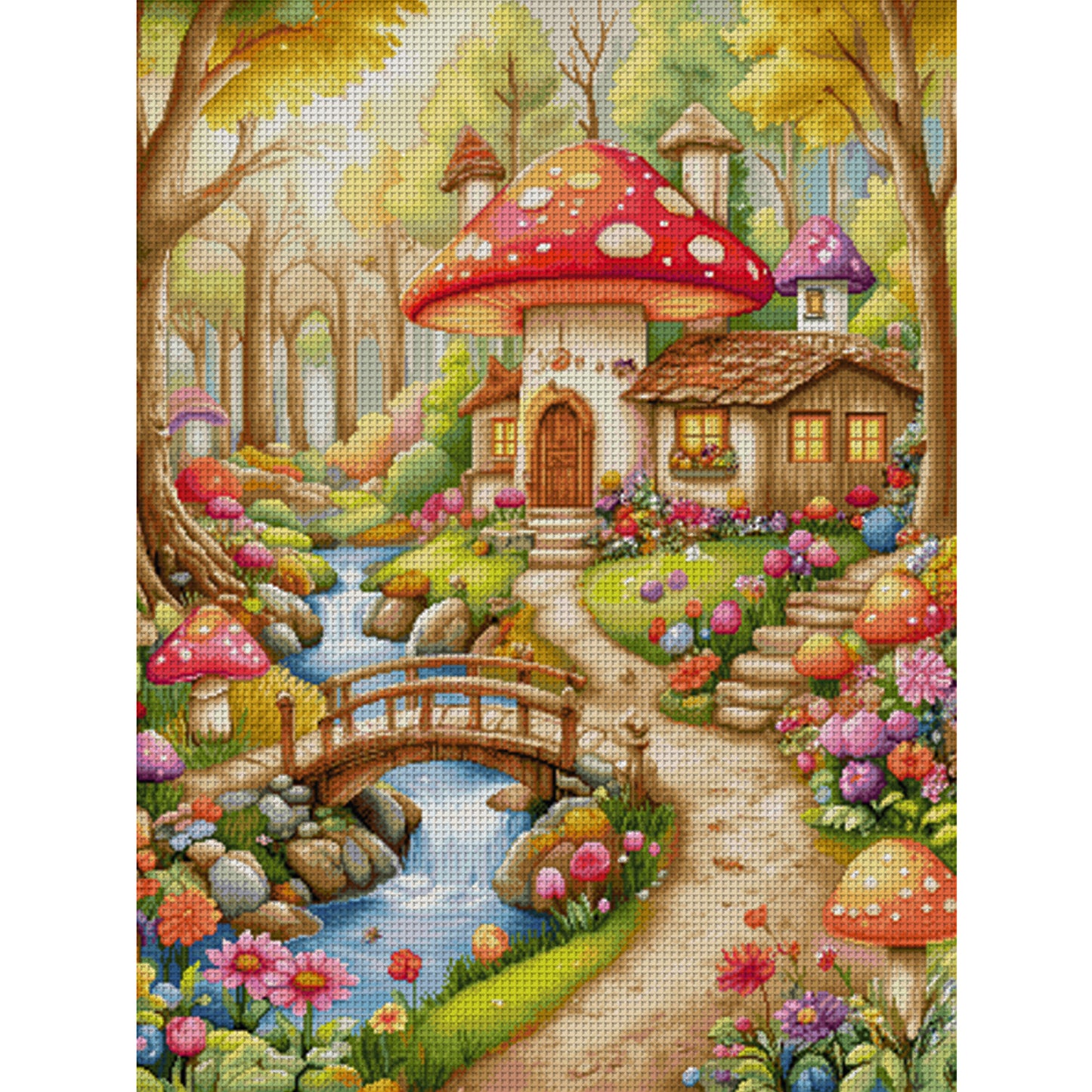 Mushroom Flower House - 14CT Stamped Cross Stitch 63*80CM (Egyptian cotton)(Spring)