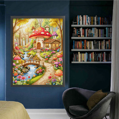 Mushroom Flower House - 14CT Stamped Cross Stitch 63*80CM (Egyptian cotton)(Spring)