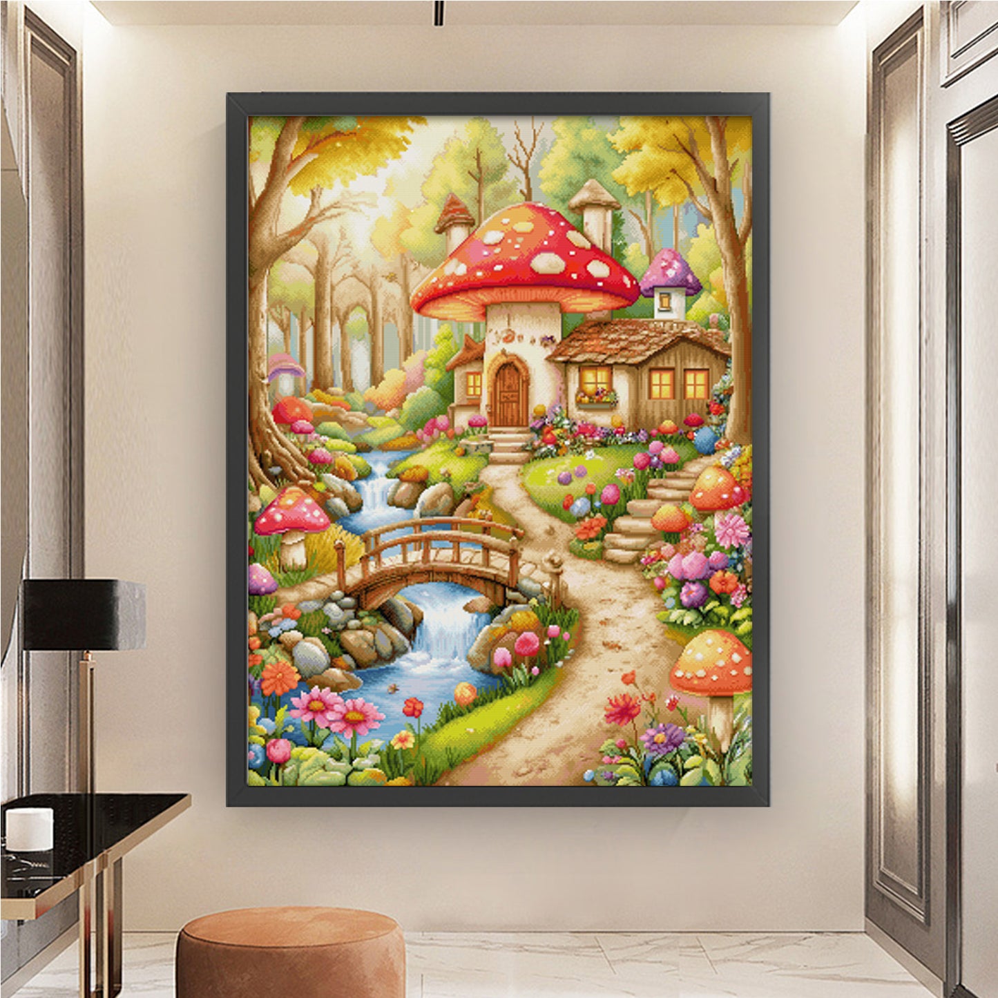 Mushroom Flower House - 14CT Stamped Cross Stitch 63*80CM (Egyptian cotton)(Spring)