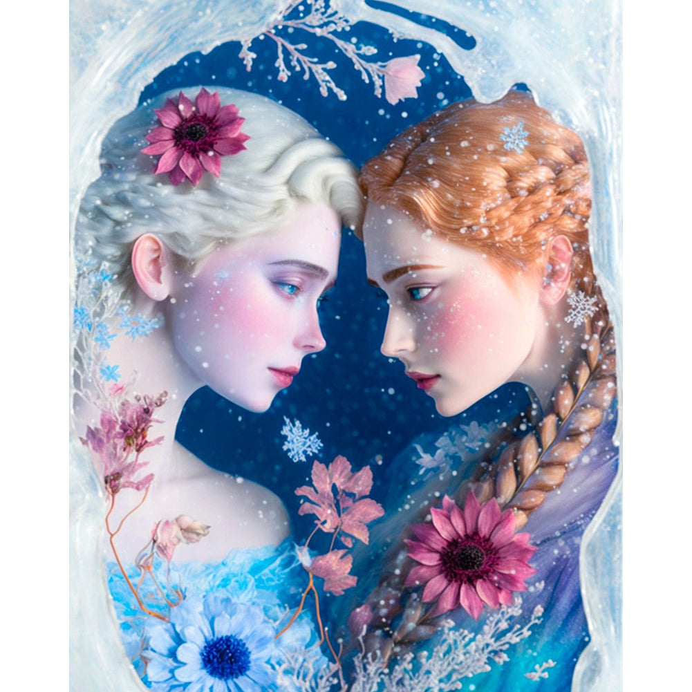 Wolf Flower Angel Elf Girl Princess Elsa - Full Round Drill Diamond Painting 40*50CM