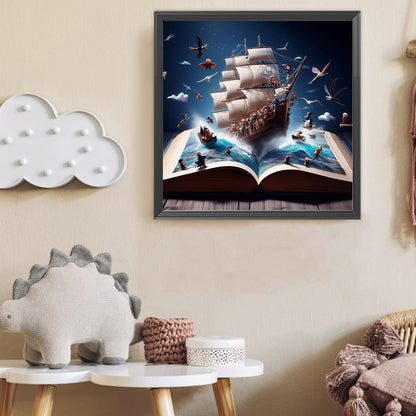 Sailboat In The Book - Full Round Drill Diamond Painting 50*50CM
