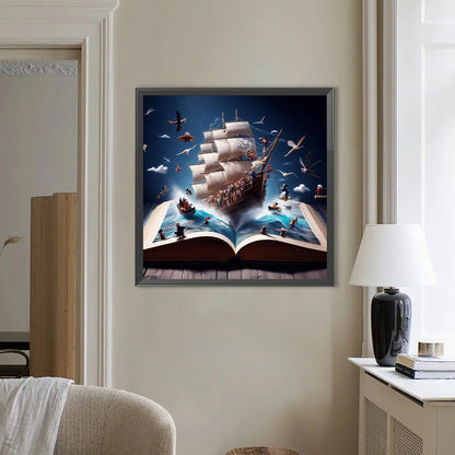 Sailboat In The Book - Full Round Drill Diamond Painting 50*50CM