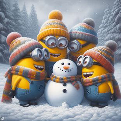 Minions Making Snowmen - Full Round Drill Diamond Painting 40*40CM