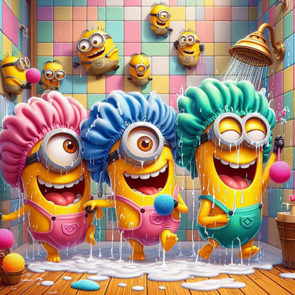 Minions Taking A Bath - Full Round Drill Diamond Painting 40*40CM