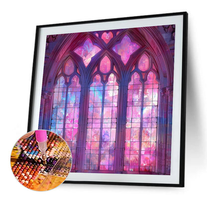 Pink Flower Window - Full AB Round Drill Diamond Painting 40*40CM