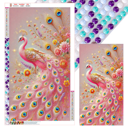 Pink Peacock - Full Round Drill Diamond Painting 40*70CM