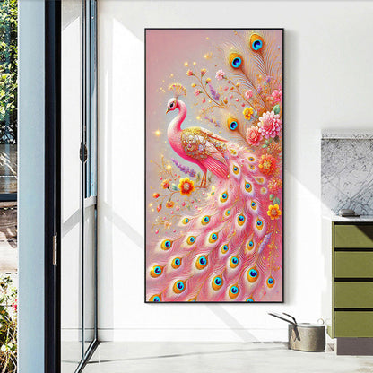 Pink Peacock - Full Round Drill Diamond Painting 40*70CM