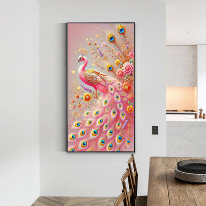 Pink Peacock - Full Round Drill Diamond Painting 40*70CM