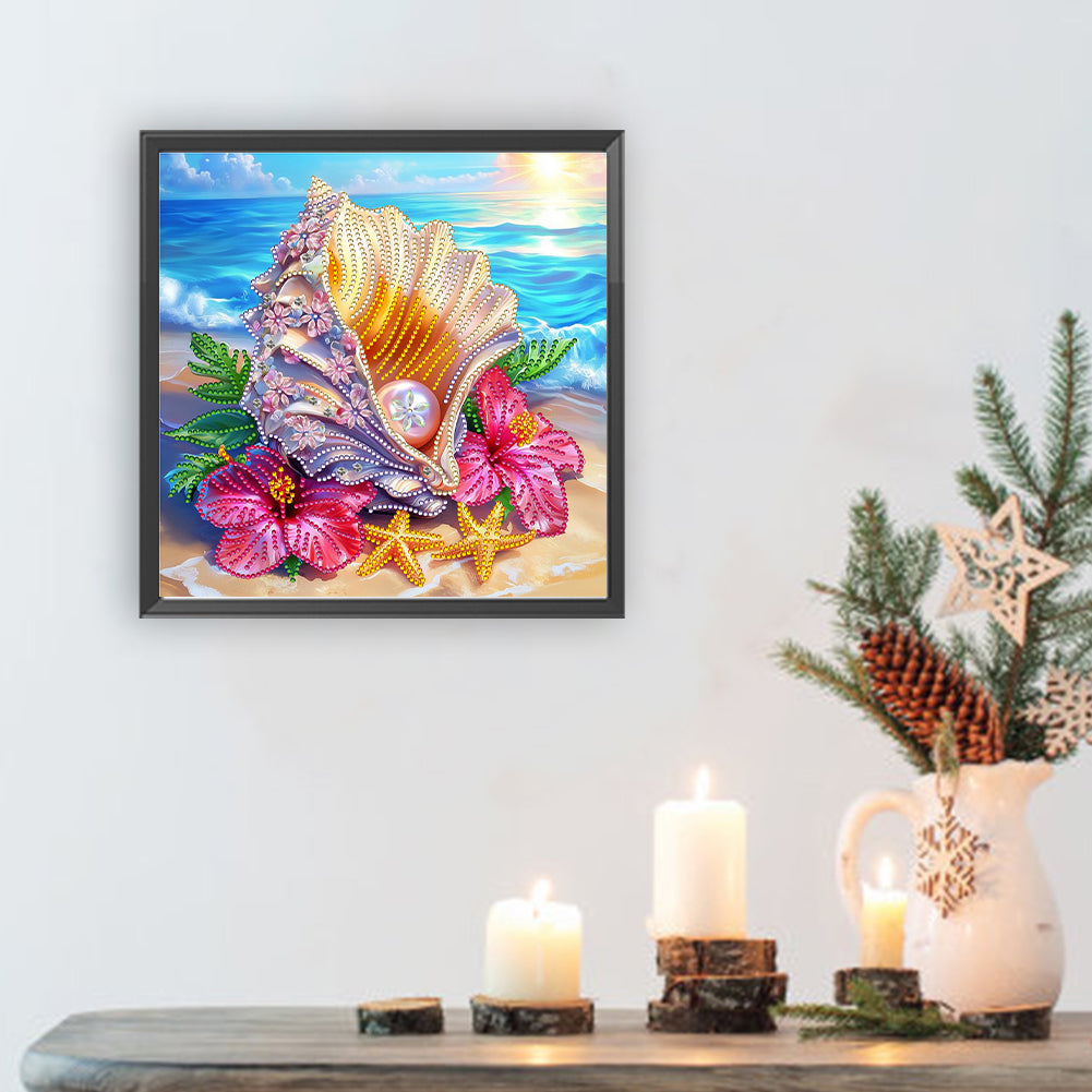 Shell Hibiscus Flower - Special Shaped Drill Diamond Painting 30*30CM