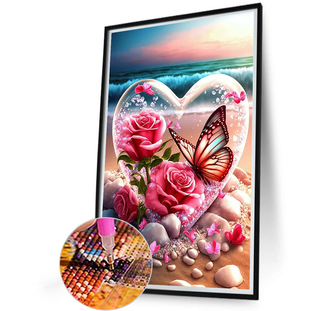 Love Rose Butterfly - Full Round Drill Diamond Painting 40*60CM
