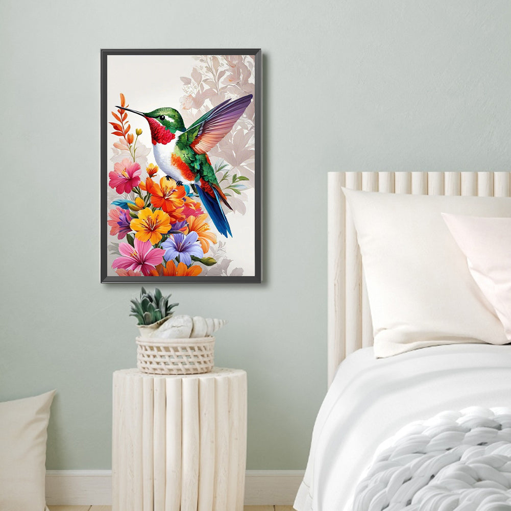 Flower Hummingbird - Full Round Drill Diamond Painting 40*60CM