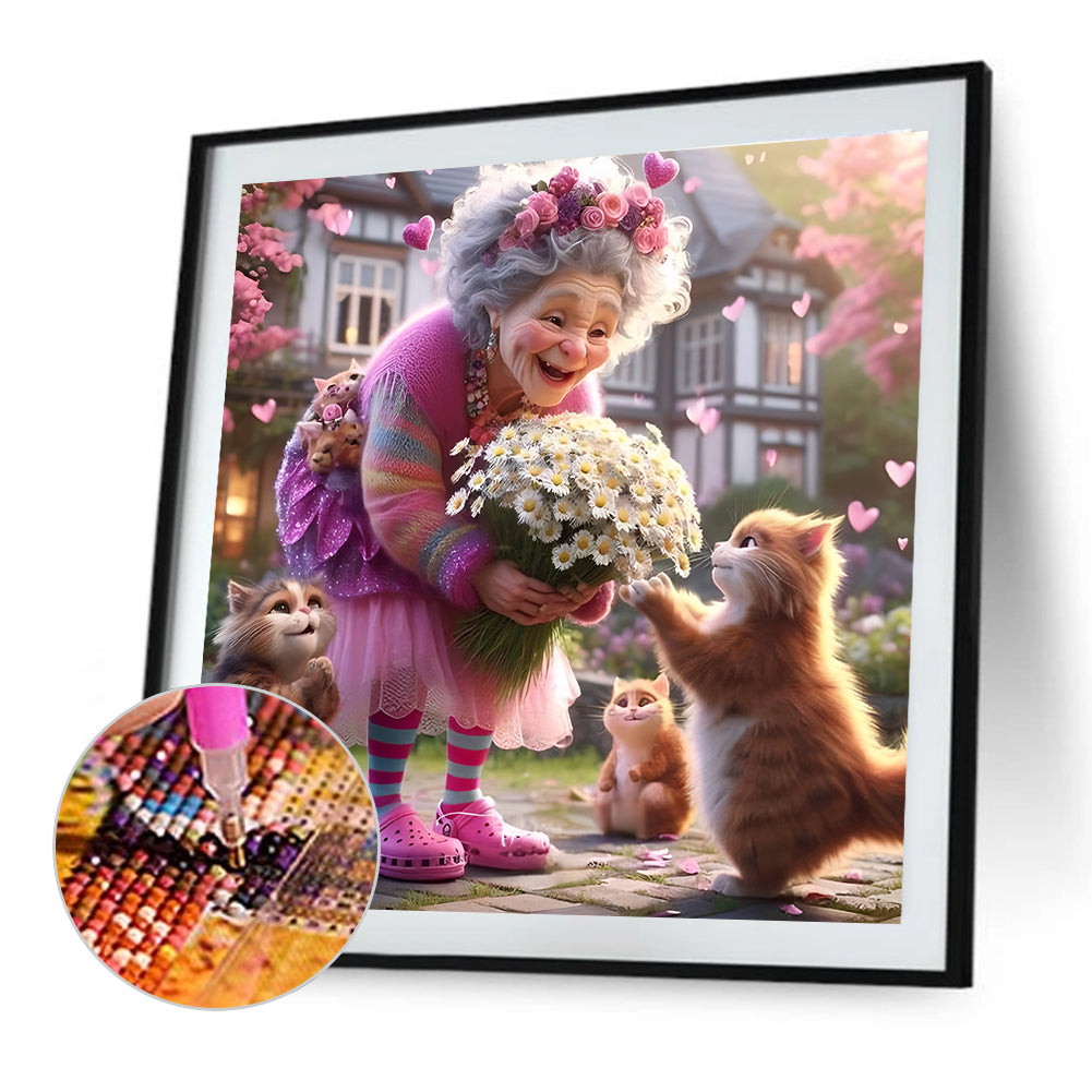 Cute Old Lady - Full Round Drill Diamond Painting 40*40CM