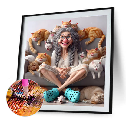 Cute Old Lady - Full Round Drill Diamond Painting 40*40CM