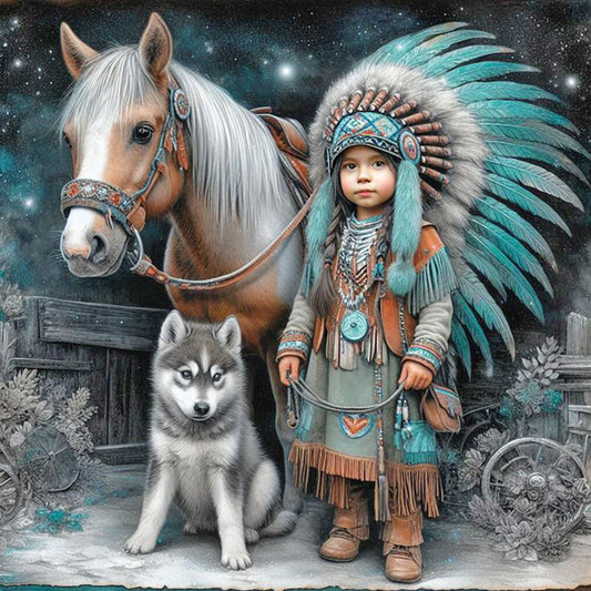 Indian Child - Full Round Drill Diamond Painting 40*40CM
