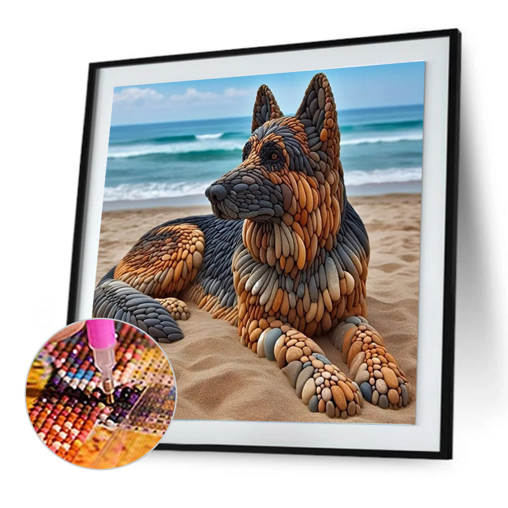 Stone Art Puppy On The Beach - Full Round Drill Diamond Painting 30*30CM