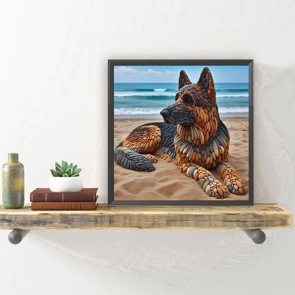 Stone Art Puppy On The Beach - Full Round Drill Diamond Painting 30*30CM
