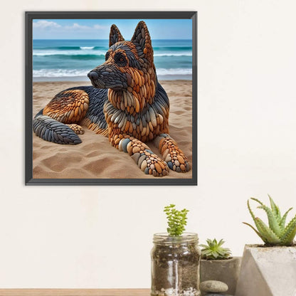 Stone Art Puppy On The Beach - Full Round Drill Diamond Painting 30*30CM