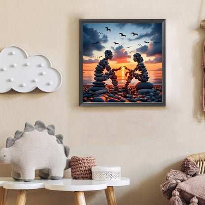 Stone Art Couple At Sunset - Full Round Drill Diamond Painting 30*30CM