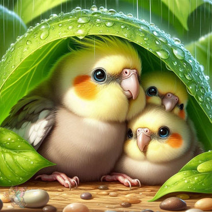 Parrot Under Leaves - Full Round Drill Diamond Painting 30*30CM