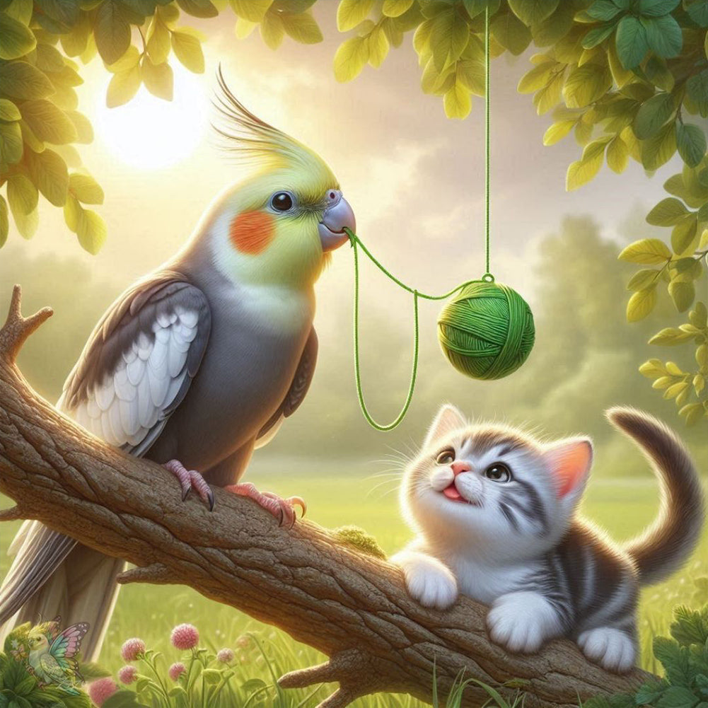 Parrot And Cat - Full Round Drill Diamond Painting 40*40CM