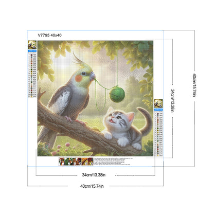 Parrot And Cat - Full Round Drill Diamond Painting 40*40CM