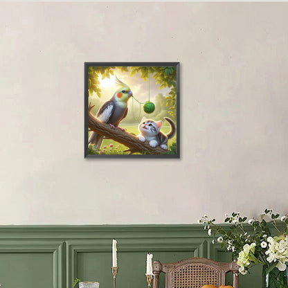 Parrot And Cat - Full Round Drill Diamond Painting 40*40CM