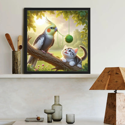 Parrot And Cat - Full Round Drill Diamond Painting 40*40CM