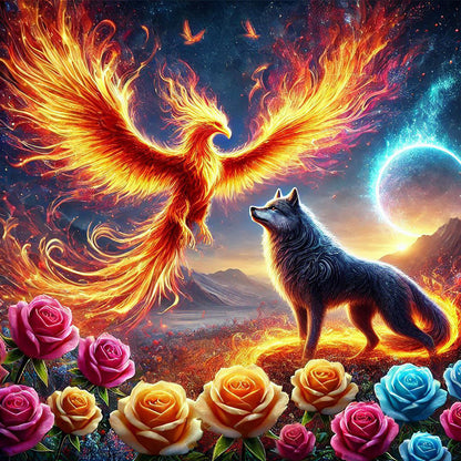 Phoenix And Wolf - Full Round Drill Diamond Painting 40*40CM