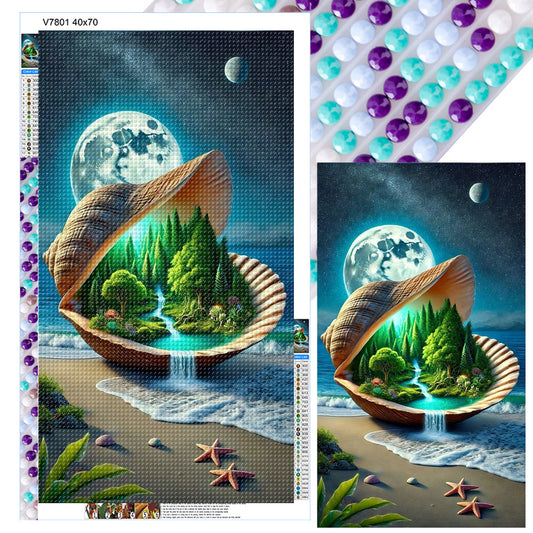 Seashell Forest Under Moon - Full Round Drill Diamond Painting 40*70CM