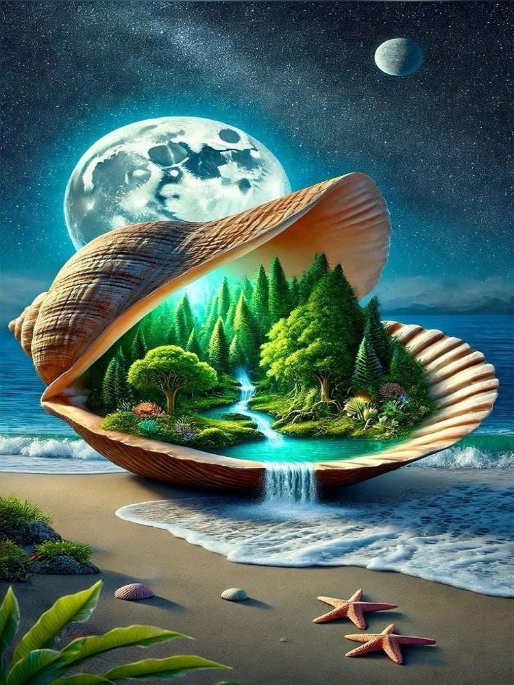 Seashell Forest Under Moon - Full Round Drill Diamond Painting 40*70CM
