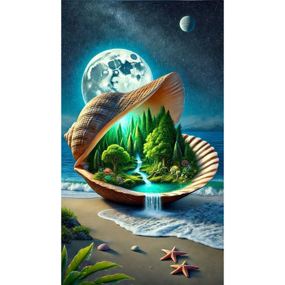 Seashell Forest Under Moon - Full Round Drill Diamond Painting 40*70CM