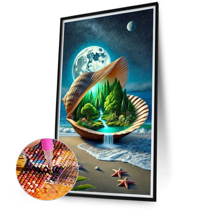Seashell Forest Under Moon - Full Round Drill Diamond Painting 40*70CM