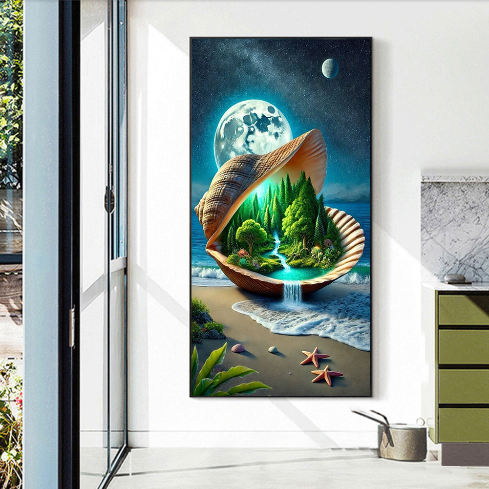 Seashell Forest Under Moon - Full Round Drill Diamond Painting 40*70CM