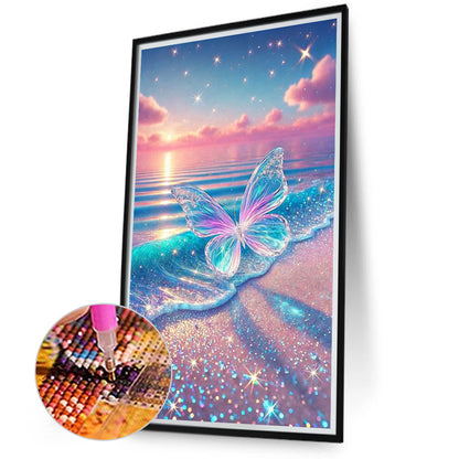 Transparent Butterfly On Beach - Full Round Drill Diamond Painting 40*70CM